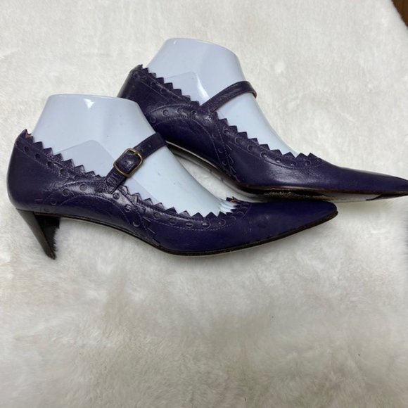 L'Autre Chose Made In‎ Italy Leather Triangle Scalloped Single Strap Heels, sz 7 - Picture 4 of 10